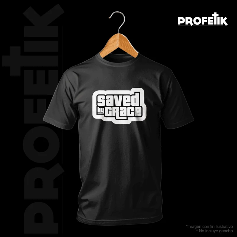 Playera Cristiana "Saved by Grace" Negro y Blanco