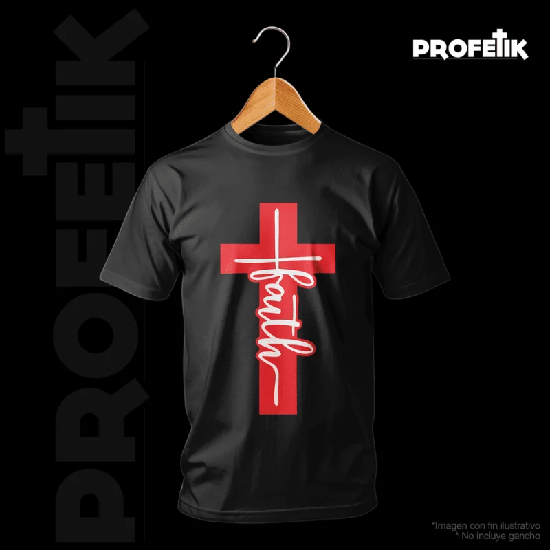 Playera Cristiana Diseño Cruz y "Faith" Rojo y Blanco